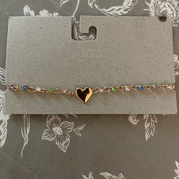 Urban Outfitters Gold Necklace Choker with Hearts and Gemstones
